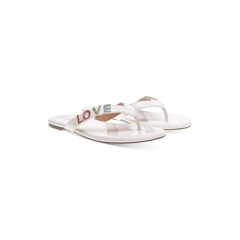 WILD PAIR Womens White Rhinestone Fantasia Round Toe Slip On Thong Sandals 10 M